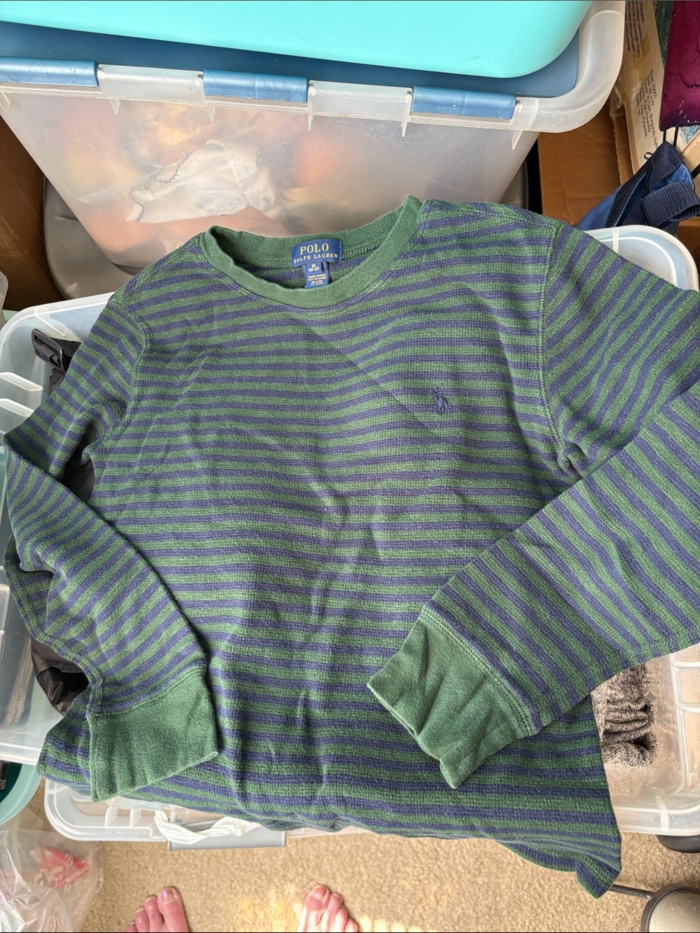 Polo by Ralph Lauren Kids Green & Navy Striped Long Sleeve Tee